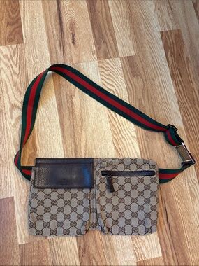 Gucci Monogram Fanny Double Pocket Web Waist Belt Bag